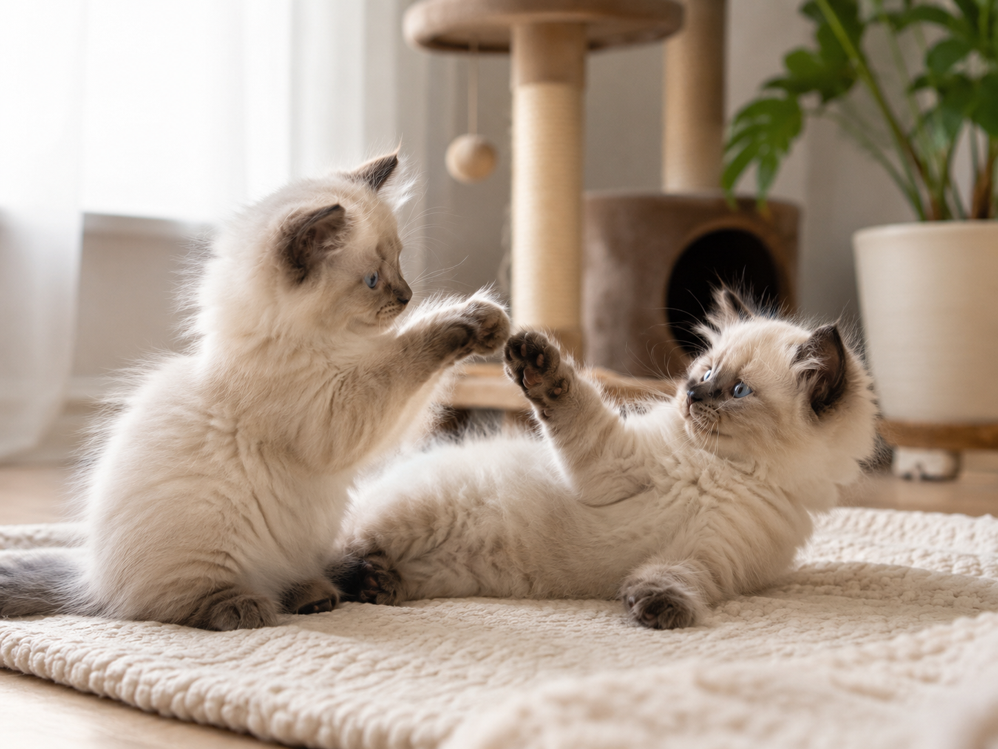 Zwei Neva Masquerade Kitten spielen miteinander