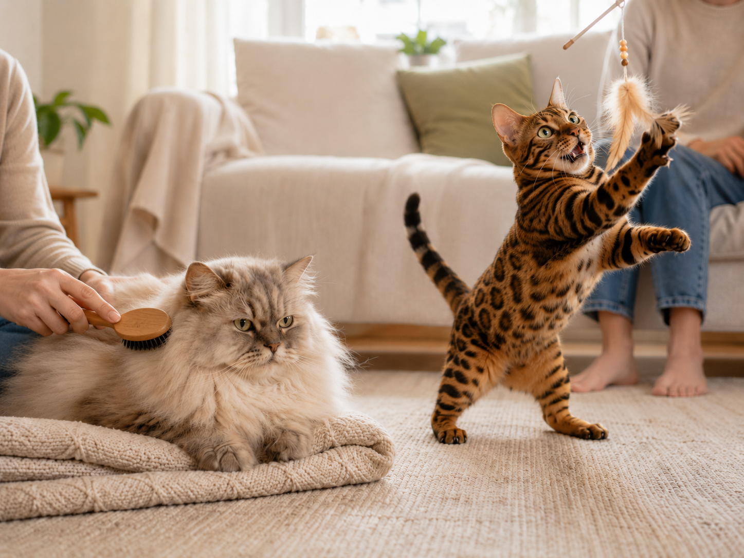 Britisch Langhaar und Bengal als Beispiel unterschiedlicher Katzencharaktere